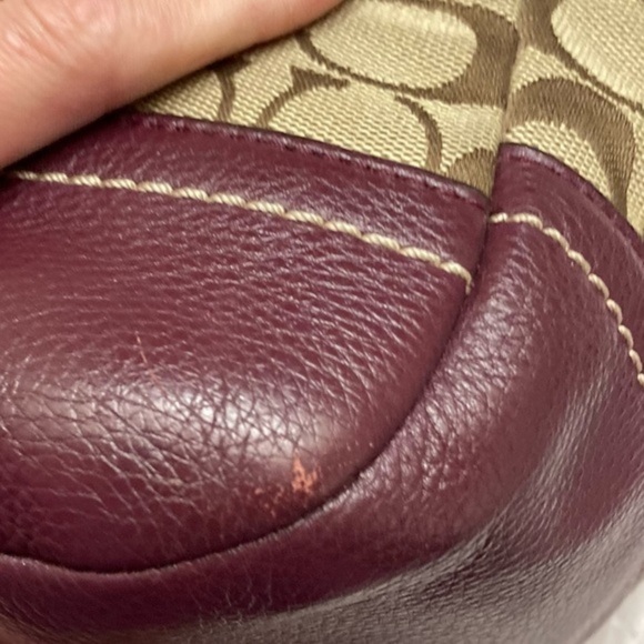 Coach Carrie Signature Logo Leather Park F23297 Brown Red Canvas Tote - Picture 11 of 13